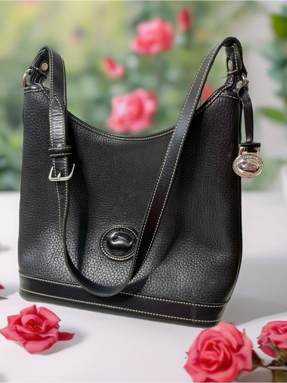 RARE Vintage 90’s Dooney & Bourke Black Pebbled AWL Small Hobo P151Q